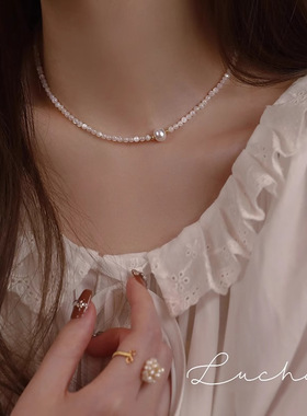 纯银版极细2mm白蝶贝天然5A强光淡水珍珠S925银可调节项链甜美