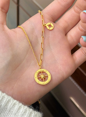 欧美简约复古时尚气质百搭镂空八芒星项链轻奢小众高级感锁骨链女