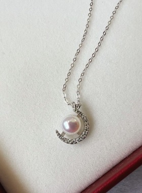 一轮明月丨天然6A极强光淡水珍珠S925纯银月亮吊坠小众高级项链