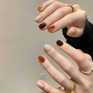 Lilynail秋冬美拉德手工穿戴甲高级感黑棕琥珀定制美甲贴片可拆卸