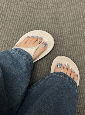 【Lilynail蓝雾猫眼】手工脚趾穿戴甲夏季显白蓝色猫眼脚趾美甲贴