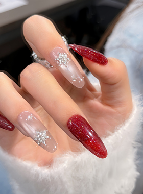 【Lilynail冰雪红丝绒】手工穿戴甲2026新款轻奢美甲红色中长款