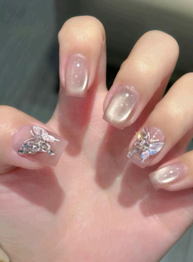 Lilynail上春山丝绸猫眼蝴蝶纯手工穿戴甲2024新款美甲贴片高级感