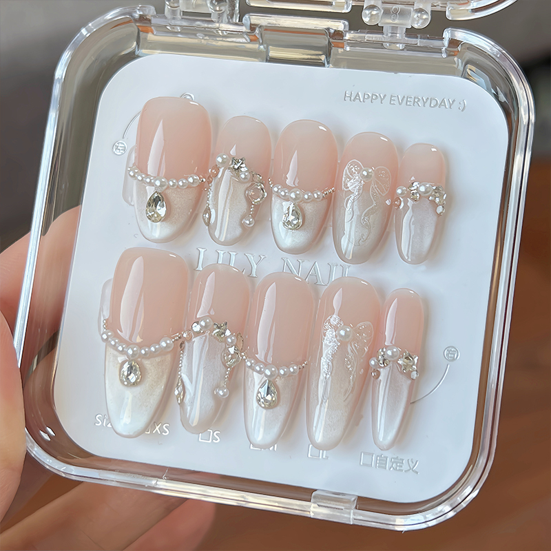 【Lilynail带珍珠的少女】纯手工穿戴甲轻奢美甲贴片高端指甲贴片