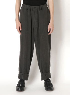 YOJI OOAK LINEN CASUAL PANTS黑色亚麻碳然休闲日系脚口纽扣长裤