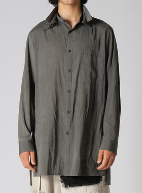 YOJI OOAK 原创设计双重可拆卸领烟灰色铜氨丝衬衫休闲立领衬衣男