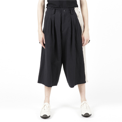 亚麻混纺拼接毛变休闲裤