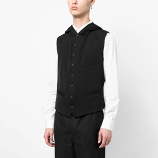 YOJI 日系设计风马甲后背镂空设计男女背心单排扣连帽马夹男 OOAK