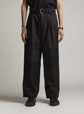 YOJI OOAK 直筒裤黑色侧边缝合线设计小众长款口袋字母休闲裤男士