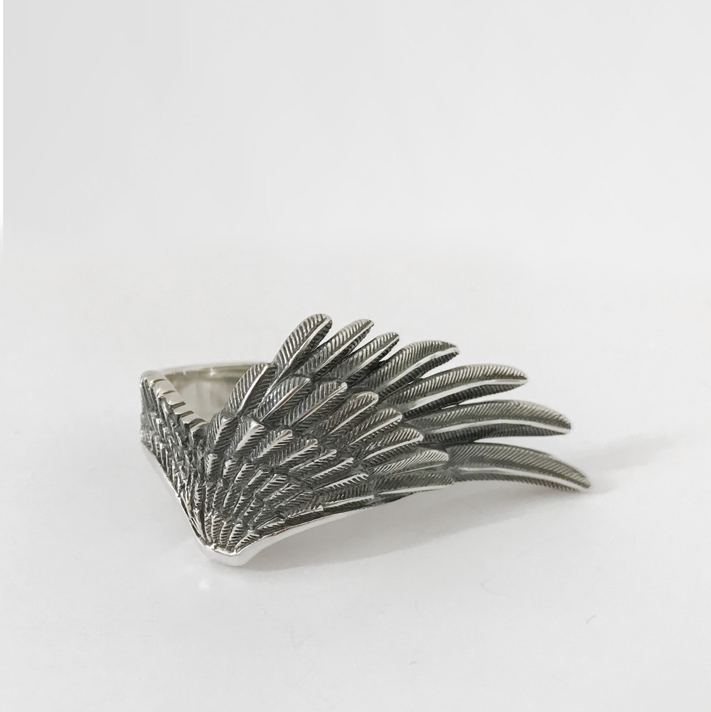 ooak天使翅膀纯银暗黑系羽毛戒指