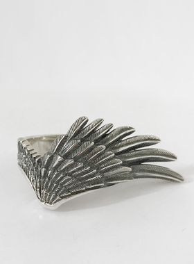 YOJI OOAK FEATHER天使翅膀925纯银羽毛戒指手工复古指环暗黑系男