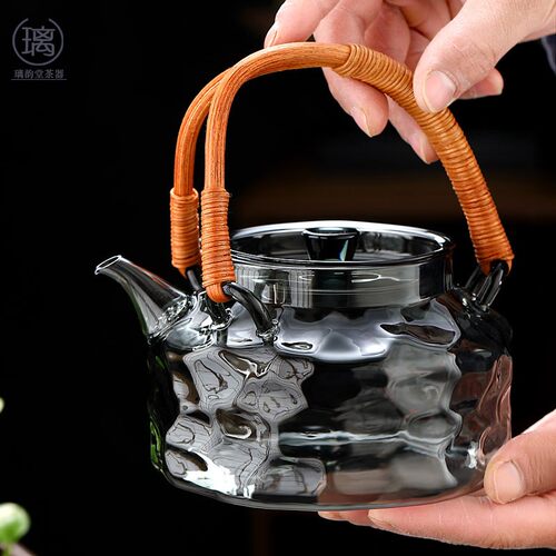 耐热玻璃藤编提梁壶家用煮茶壶耐高温可明火烧水壶日式电陶炉专用