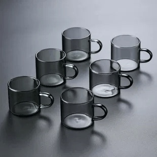 玻璃小茶杯轻奢烟灰色小杯子茶碗家用耐热功夫茶具茶杯套装品茗杯