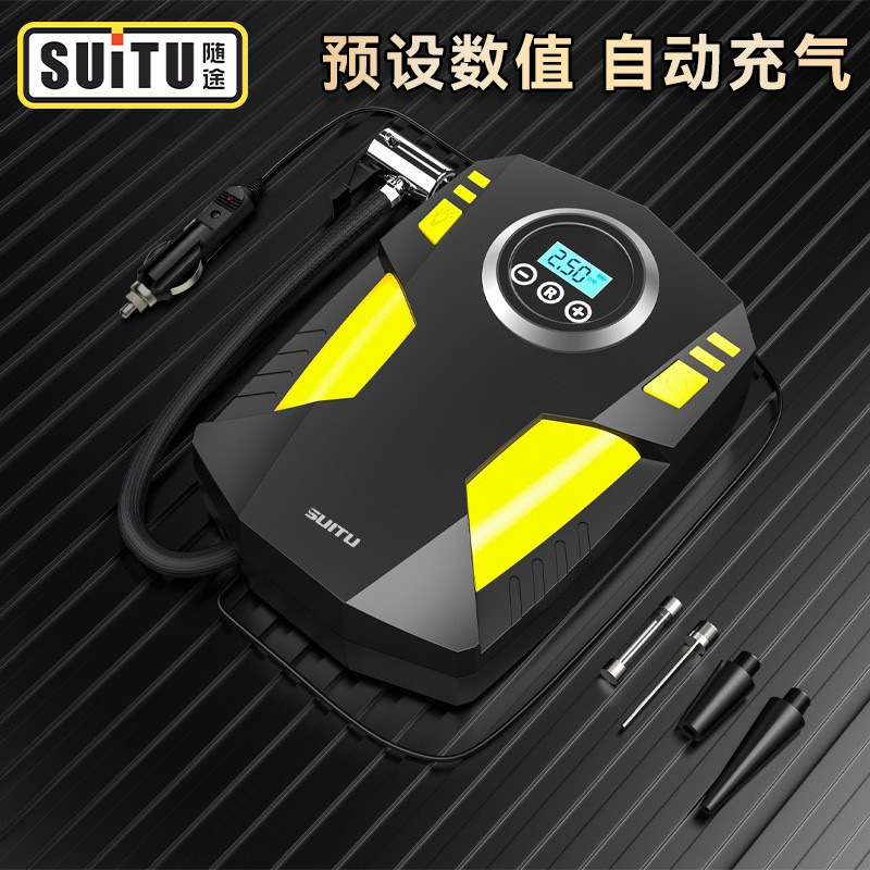 车载充气泵便携式车用轮胎冲气无线双缸多功能床垫小车大功率12V