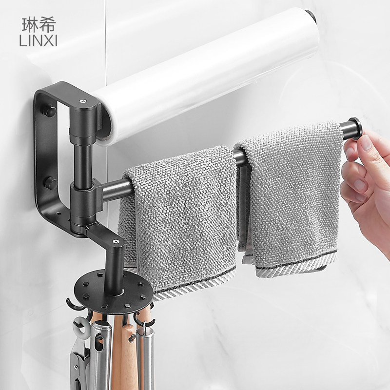 免打孔厨房挂钩抹布架壁挂纸巾保鲜膜置物架挂架勺子铲子收纳架,厨房/烹饪用具,抹布架/厨房清洁收纳架,淘宝优惠券,粉丝福利购,淘宝优惠卷
