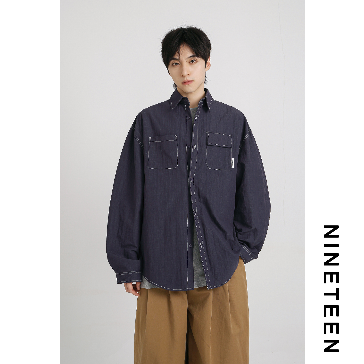 日系工装长袖衬衣学生男