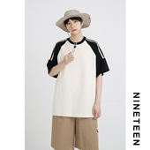 T恤宽松休闲个性 十九秋 青少年学生撞色插肩短袖 新款 上衣男生 夏季