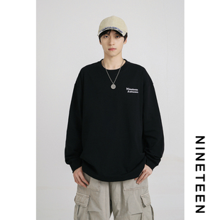 十九秋秋季 字母刺绣基础百搭长袖 T恤宽松休闲日系打底衫 男生 新款