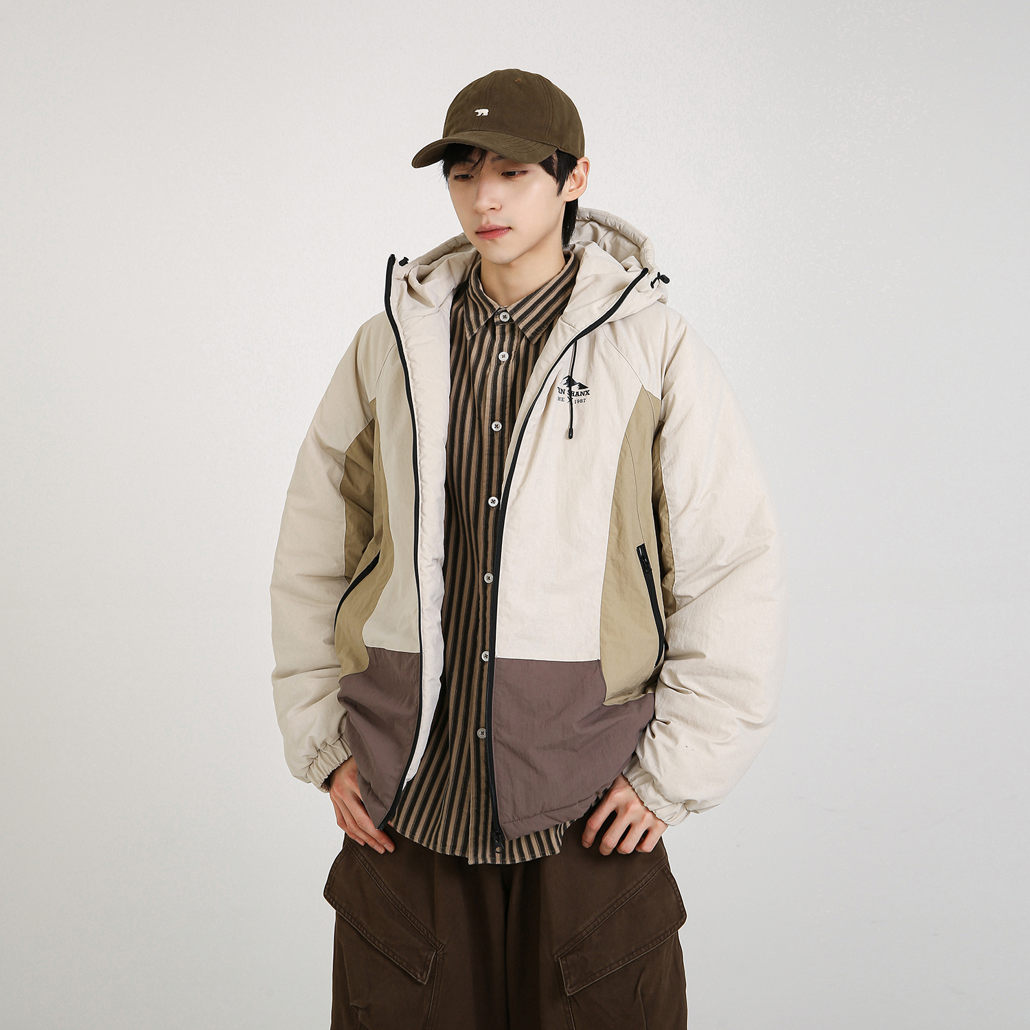 NineteenAutumn冬季户外撞色拼接运动服棉衣外套潮牌连帽宽松男女