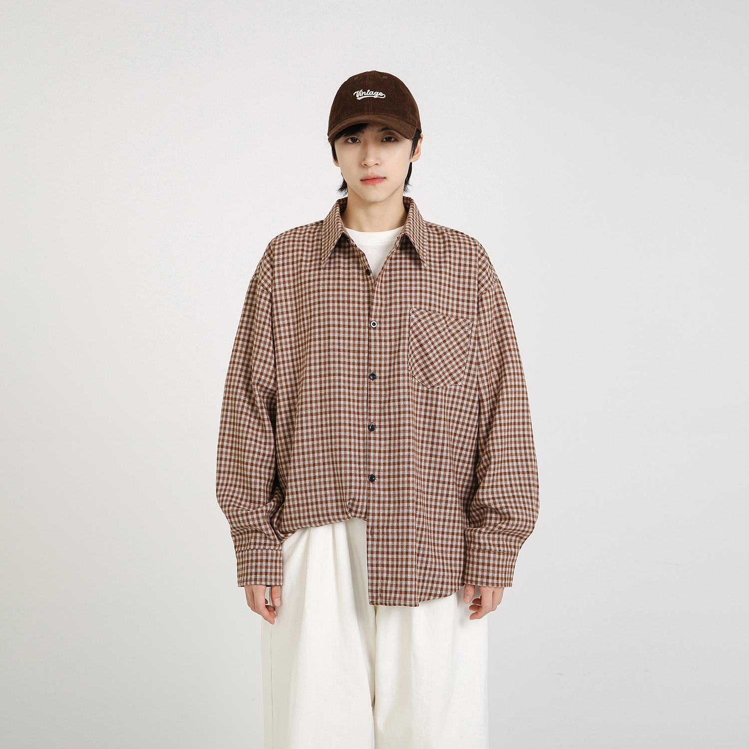 NineteenAutumn 美式经典松弛感格子衬衫慵懒宽松百搭长袖衬衣男