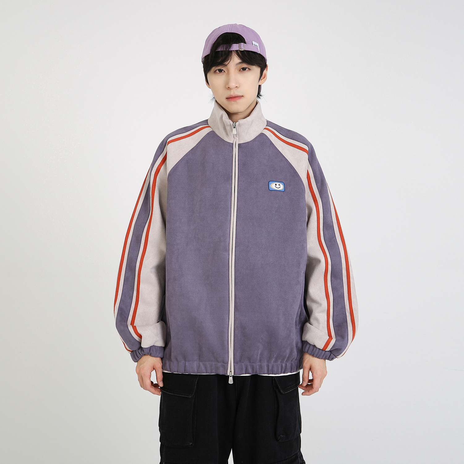 NineteenAutumn美式复古三条杠撞色拼接棒球服外套宽松运动夹克男