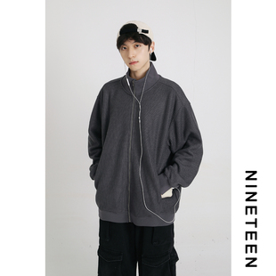 日系纯色简约半高针织衫 新款 宽松学生毛衣外套男 2024秋季 十九秋