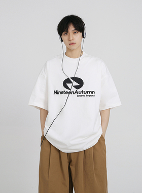 十九秋/ 2025夏季新款重磅潮牌宽松短袖T恤纯棉青少年学生半袖男