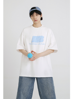 十九秋/ 2025夏季新款青少年学生发泡字母印花短袖T恤宽松潮流男