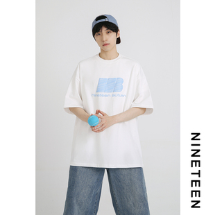 十九秋 新款 青少年学生发泡字母印花短袖 T恤宽松潮流男 2025夏季