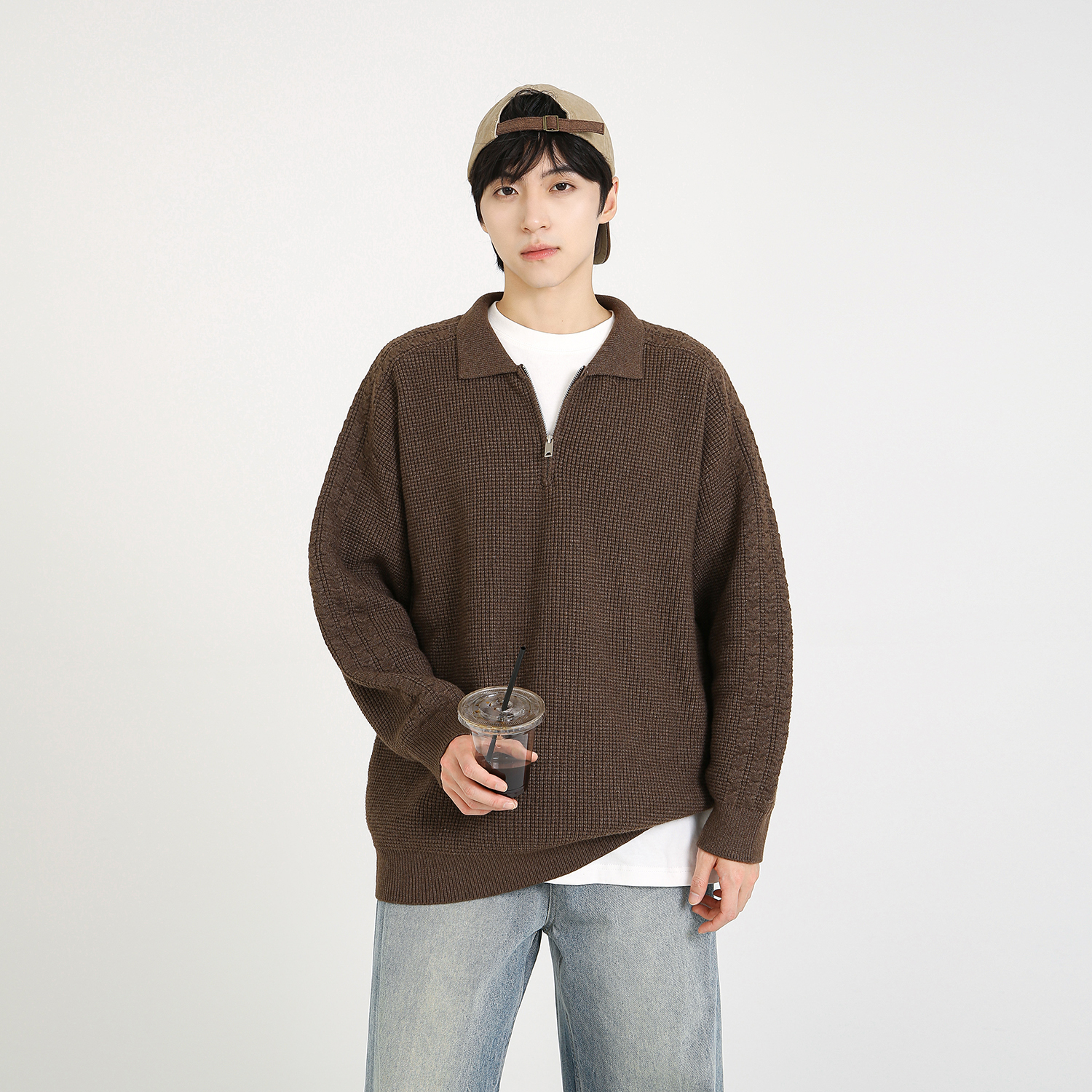 NineteenAutumn 慵懒风针织衫美式复古翻领日系毛衣打底衫上衣男