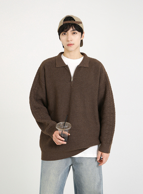 NineteenAutumn 慵懒风针织衫美式复古翻领日系毛衣打底衫上衣男