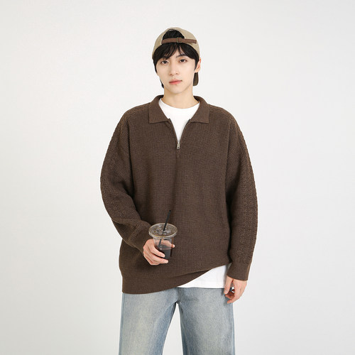 NineteenAutumn 慵懒风针织衫美式复古翻领日系毛衣打底衫上衣男