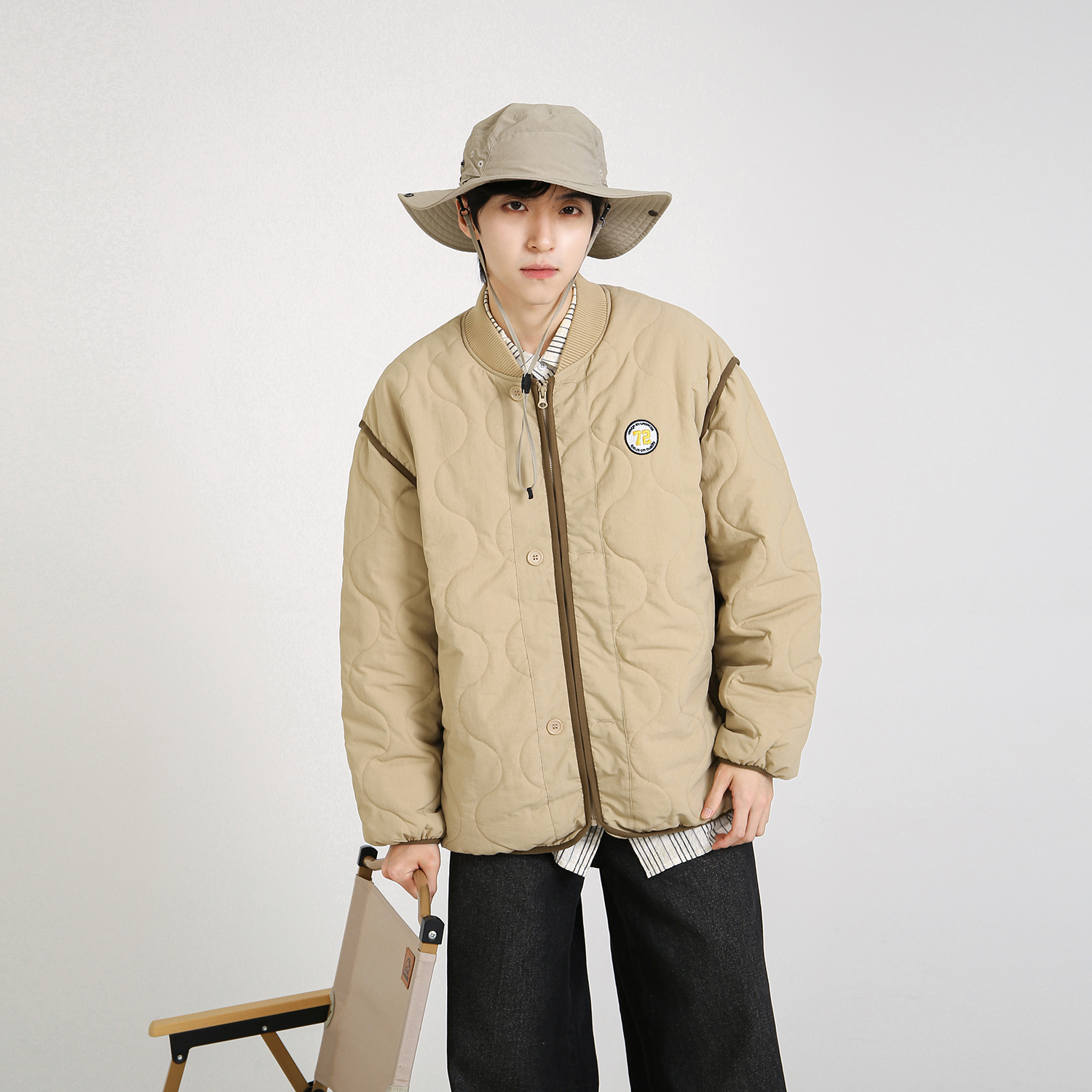 NineteenAutumn冬季潮牌菱形格设计棒球棉服夹克男女宽松保暖棉衣