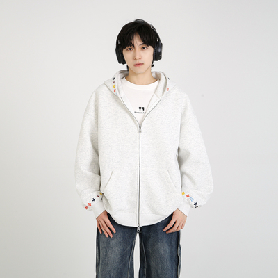 NineteenAutumn秋季新款情侣装开衫连帽卫衣刺绣潮牌宽松外套男女