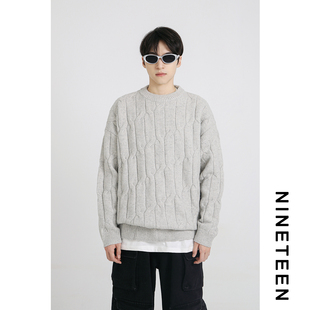 十九秋 情侣简约麻花圆领毛衣宽松百搭针织衫 男女同款 2024冬季