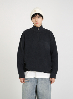 NineteenAutumn重磅基础半高领拉链毛衣宽松休闲日系套头针织衫男