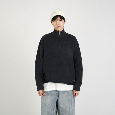 NineteenAutumn重磅基础半高领拉链毛衣宽松休闲日系套头针织衫男