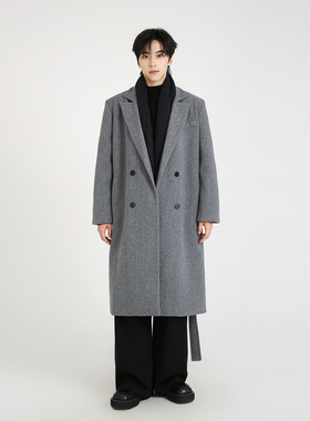 NineteenAutumn男士毛呢大衣中长款加棉加厚垫肩韩系风衣呢子外套