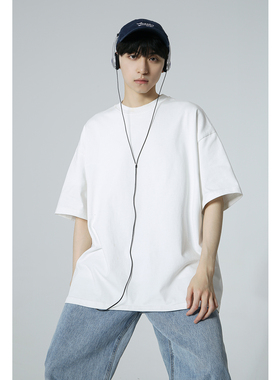 十九秋/260G重磅宽松纯色基础款短袖T恤oversize阔版打底衫男女潮