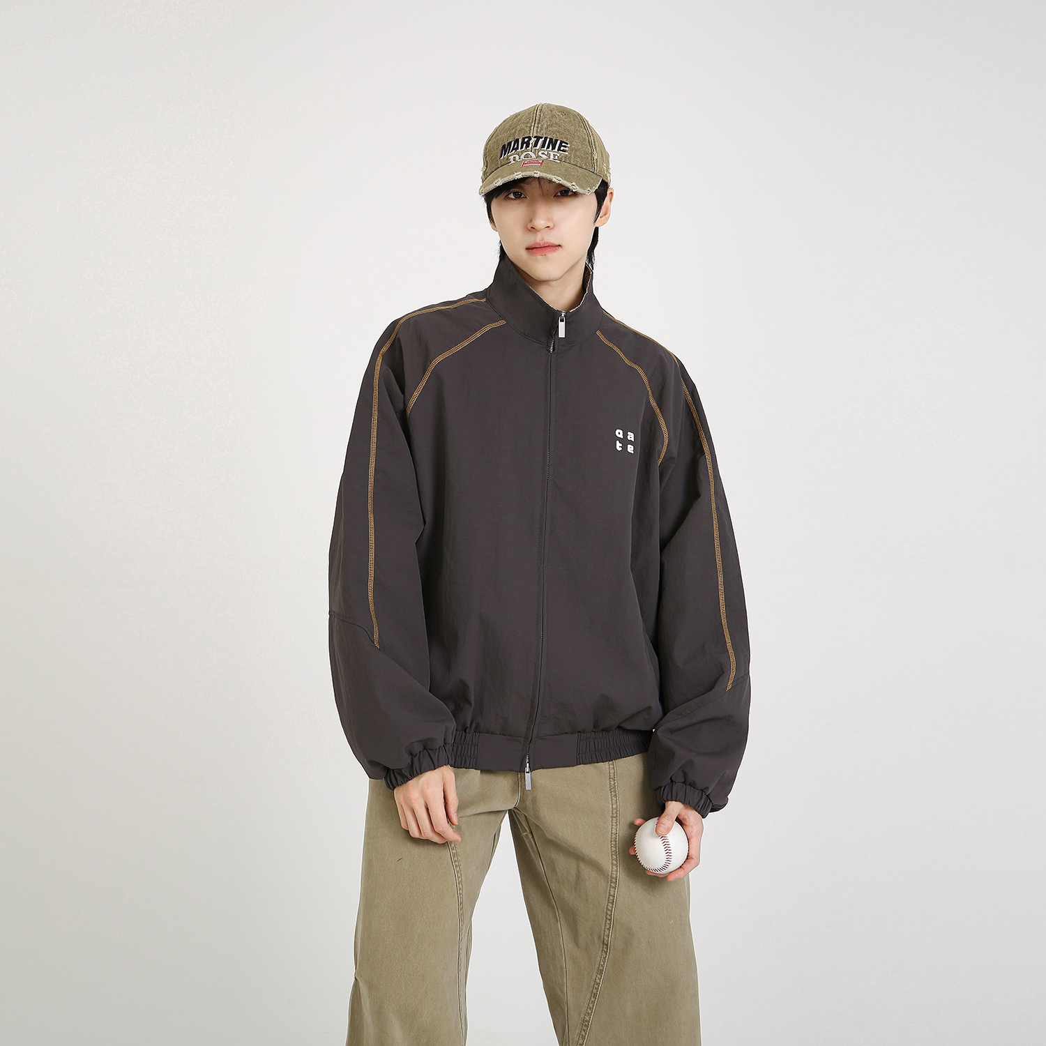 NineteenAutumn 男生秋季新款立领运动夹克美式宽松拉链短款外套