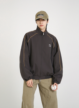 NineteenAutumn 男生秋季新款立领运动夹克美式宽松拉链短款外套