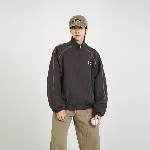 NineteenAutumn 男生秋季新款立领运动夹克美式宽松拉链短款外套