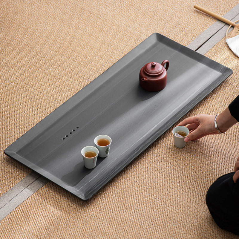 整块皇庭玉石茶盘家用简约大小号乌金石茶托盘茶台排水式茶盘茶海