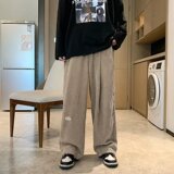 港风hiphop裤子秋天小众原创设计华夫格休闲长裤男抽绳九分束脚裤，男装休闲裤，星座310B-1