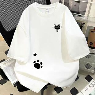 2初高中生女生气球猫咪爪爪休闲夏季薄款透气纯棉短袖T恤衫百搭