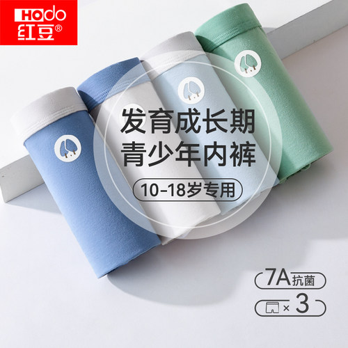 红豆青少年纯棉抗菌男孩平角内裤