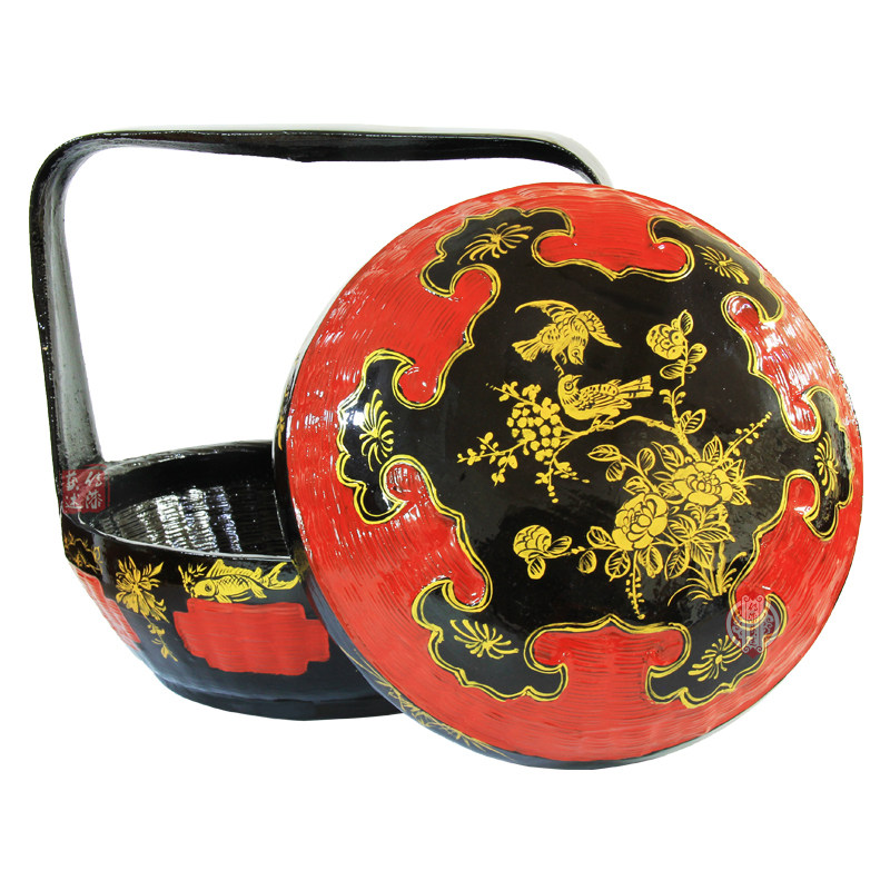 传漆艺述现货永春漆篮手绘大漆竹编婚嫁烧香篮拜拜篮民间手工漆艺