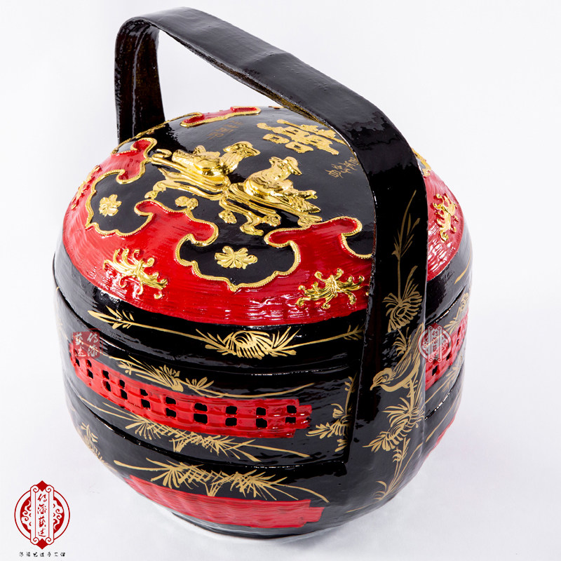 传漆艺述现货永春漆篮鸳鸯竹编大漆手工婚嫁烧香拜拜篮子民间漆艺