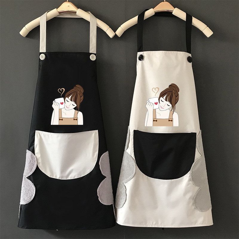 成人时尚防水防油家用可爱围裙套装女厨房做饭餐厅工作服围腰
