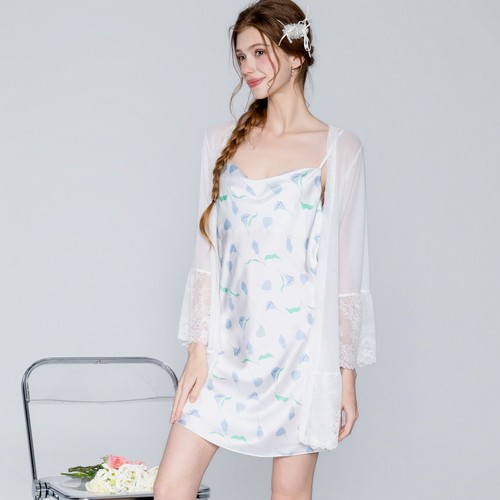 法式纯欲薄款女士家居服睡裙套装